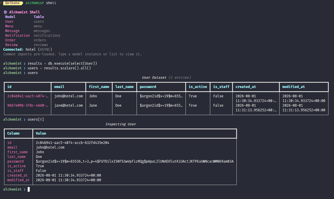 Alchemist Shell terminal execution preview